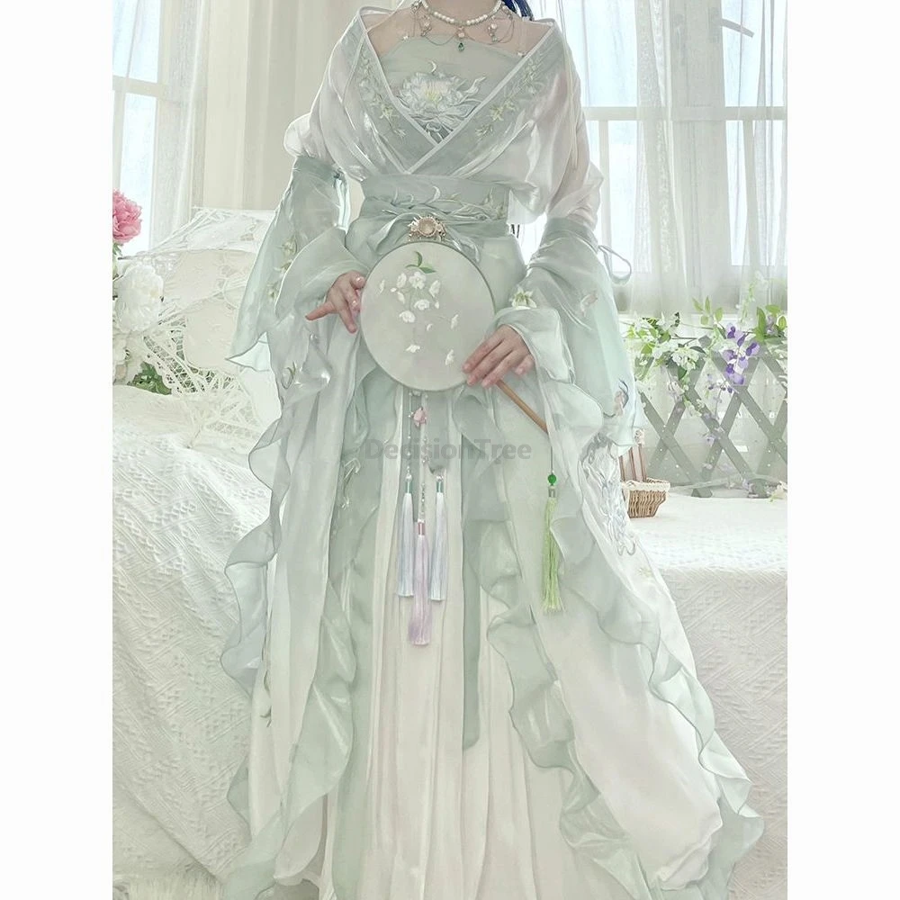 

2025 chinese wei jin dynasty nobility female daily gentle temperament clothes trendy flounce sleeved design fairy hanfu dress