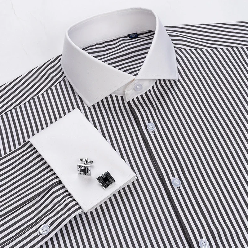 2024 Slim Fitting Shirt  Long Sleeve men\'s Tuxedo Shirts High Quality French Cufflinks Suit Collar Korean Version