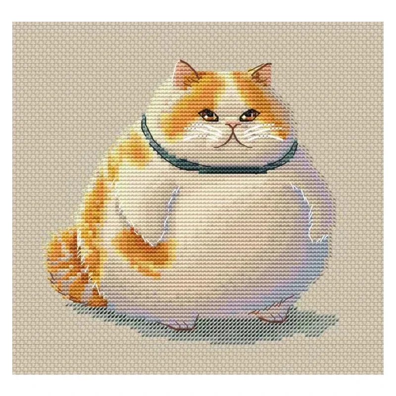 Amishop Gold Collection Counted Cross Stitch Kit Cute Fat Cat Kitty Animal Pet 40105 Needlework DIY Home Decoration