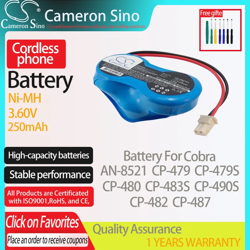 CameronSino Battery for Cobra AN-8521 CP-479 CP-479S CP-480 CP-482 CP-483S CP-490S Cordless phone Battery,Landline battery 3.60V