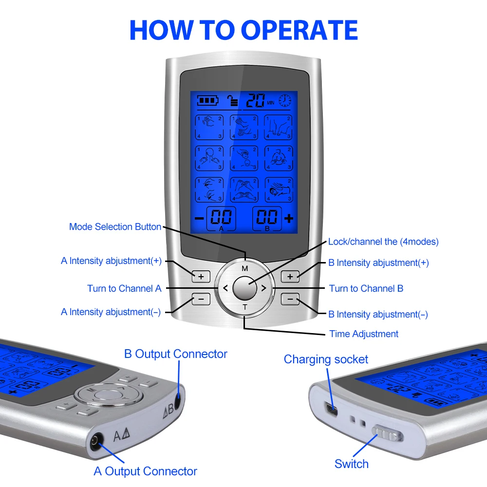 TENS Unit 36 Modes Electric EMS Muscle Stimulation Relax Body Massager Electronic Pulse Meridians Physiotherapy Slimming Machine