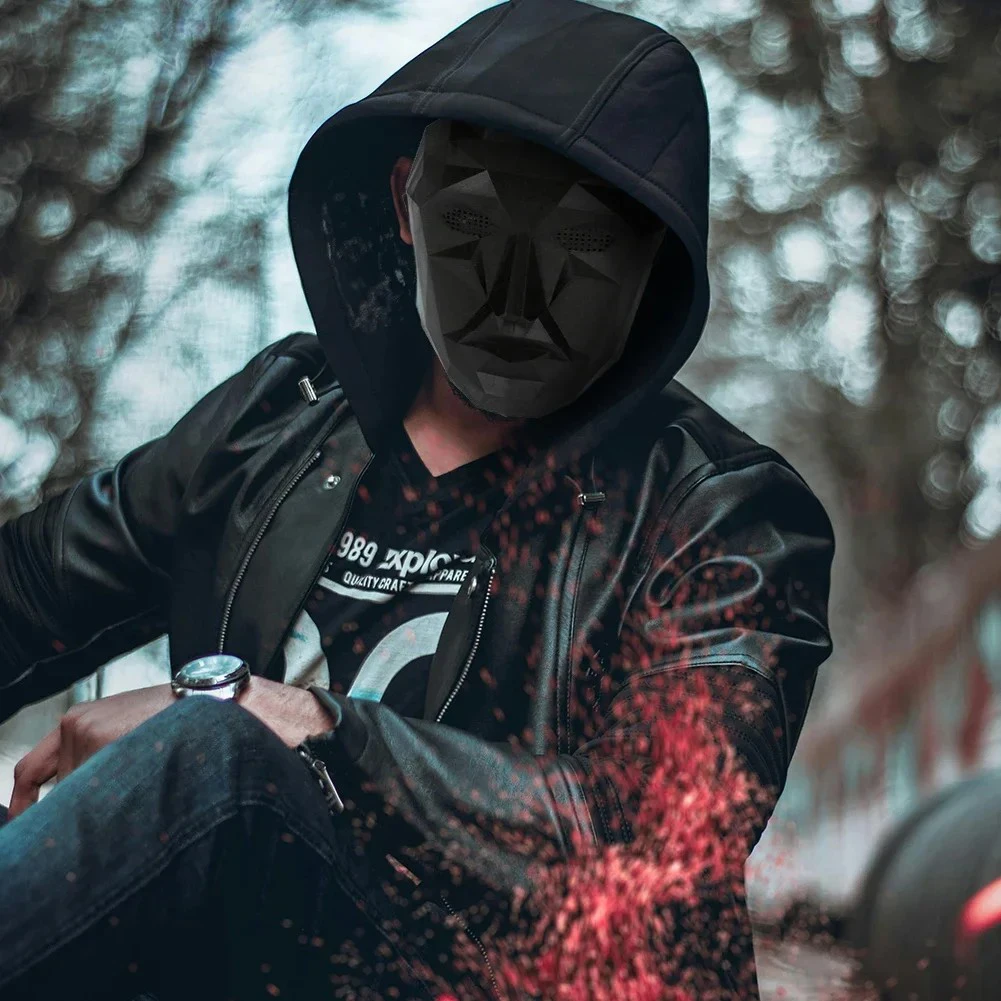 قناع تنكر كوري للتلفزيون أقنعة وجه كاملة ملحقات تنكرية على شكل دائرة مربعة مثلث لزي لعب الأدوار في حفلات الهالوين #2