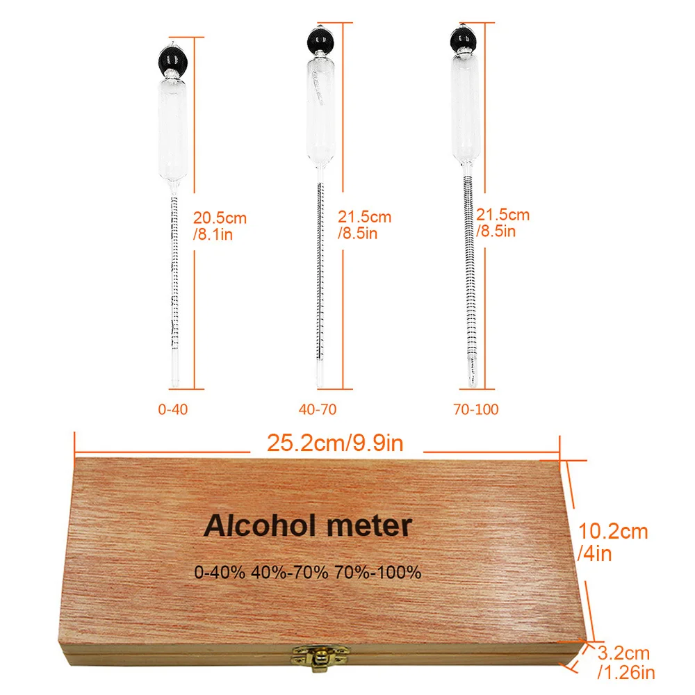 3Pcs hydrometer set 0 to 100% Alcohol meter tester Wine meter Vintage Alcohol concentration meter tool