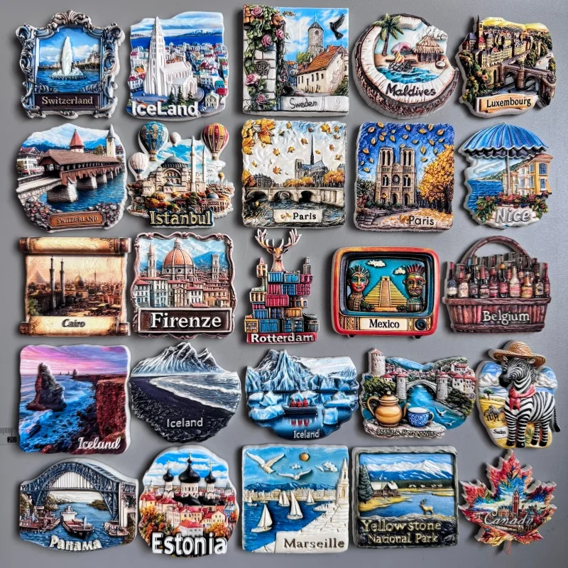 Fridge magnets Geneva Switzerland Cairo Iceland Istanbul Firenze Estonia Paris Rotterdam Mexico Luxembourg Nice Canada