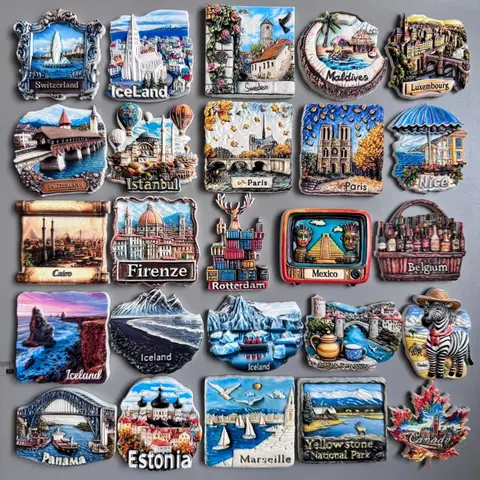 Fridge magnets Geneva Switzerland Cairo Iceland Istanbul Firenze Estonia Paris Rotterdam Mexico Luxembourg Nice Canada