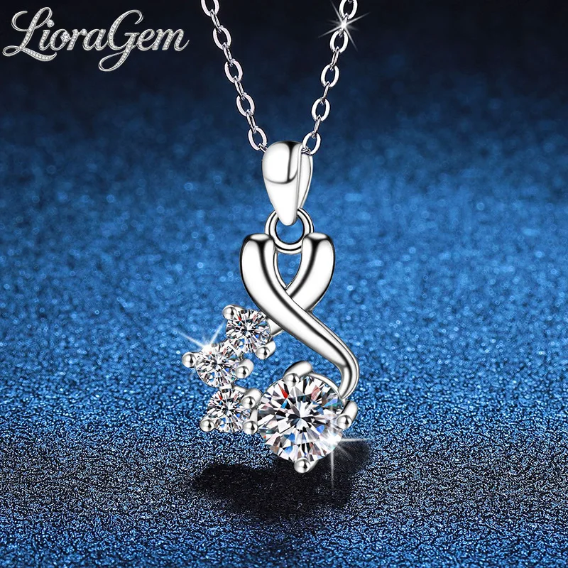 

LioraGem Diamond-encrusted “8” Pendant, Luxurious 1-carat Moissanite Necklace Platinum PT950 Stamp Wedding Party Charm Jewelry