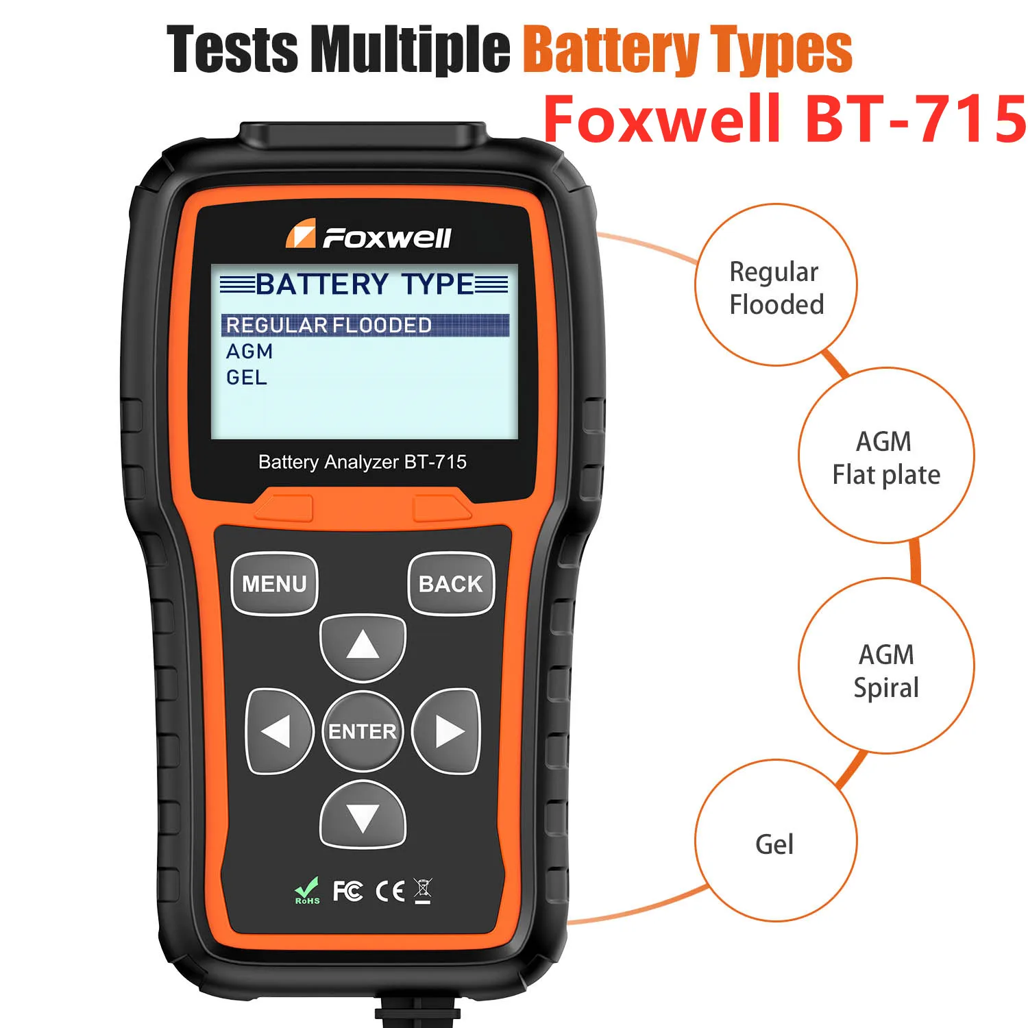 Foxwell BT-715 probador de batería de alta precisión 12V 24V para Gel inuntado AGM EFB batería herramienta de taller de reparación de automóviles 100-2000 CCA