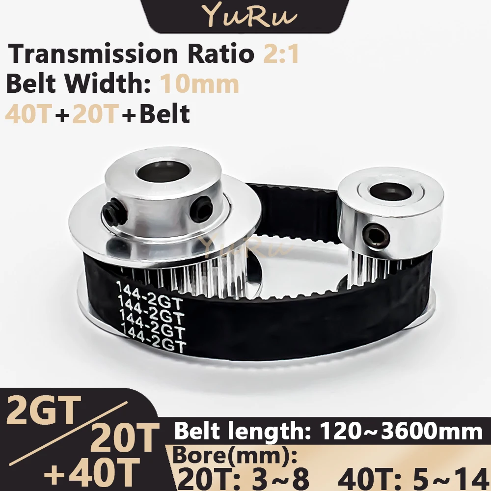 2GT 2M 20T 40Teeth GT2 40T 20T Timing Belt Pulley Set Bore 3~14mm Belt Width 10mm Tensioning Wheel Synchronous Pulley Belt Kit