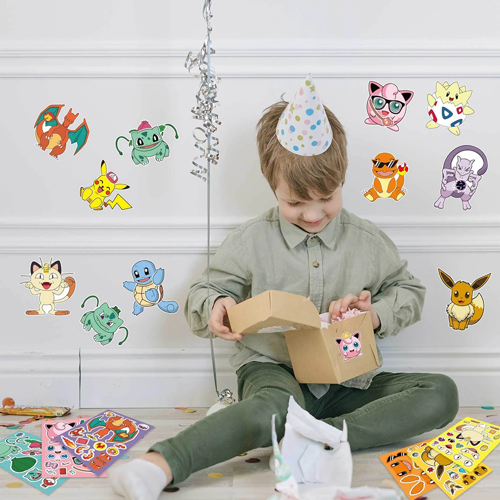 6/12 arkuszy naklejek Pokemon Puzzle dla dzieci do montażu zabawnych kalkomani z kreskówek układanka dla dzieci zabawki dla chłopca prezent