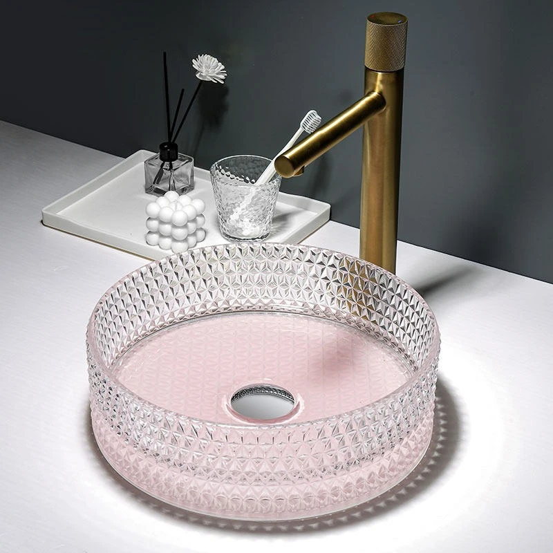 Simple Crystal Wash Basin Glass Washhand Stand Durable Bathroom Sink Easy Cleaning Faucets and Sinks Round Bathroom Fixture