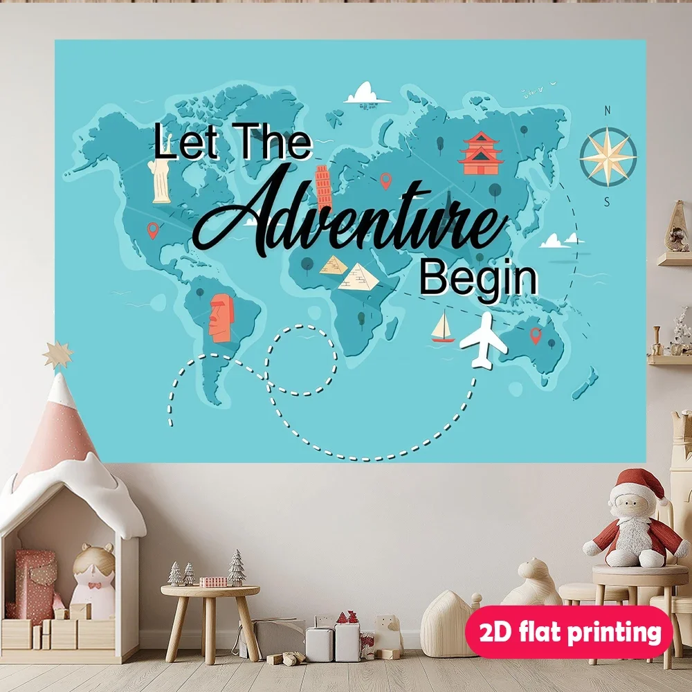 لافتة تبدأ المغامرة، معالم خريطة العالم، طريق منقط، موضوع مغامرة متعدد الأغراض، ديكور حلم السفر في الأماكن المغلقة #5