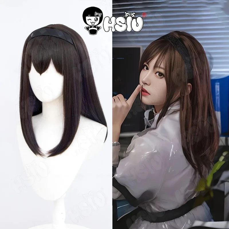 

Priestess Cosplay Wig HSIU 80CM dark brown mixed gray purple long hair Synthetic Wig+Wig cap Game Arknights cosplay Wig