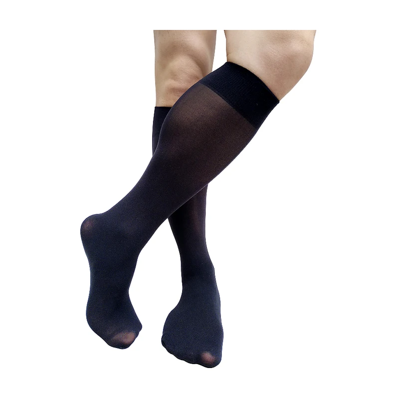 Solid Black Mens Socks Over Calf Long Tube Formal Dress Suit Socks Sexy Stocking Lingerie Softy Business Hose  Knee High