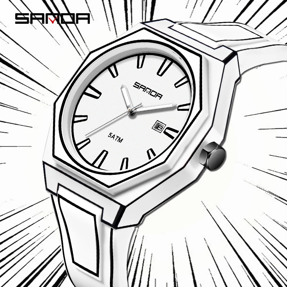 SANDA العلامة التجارية الأعلى 9090 ساعة كوارتز رجالية مقاوم للماء التقويم مضيئة سلسلة الإبداعية الفاخرة ساعة كوارتز رجالية 2025