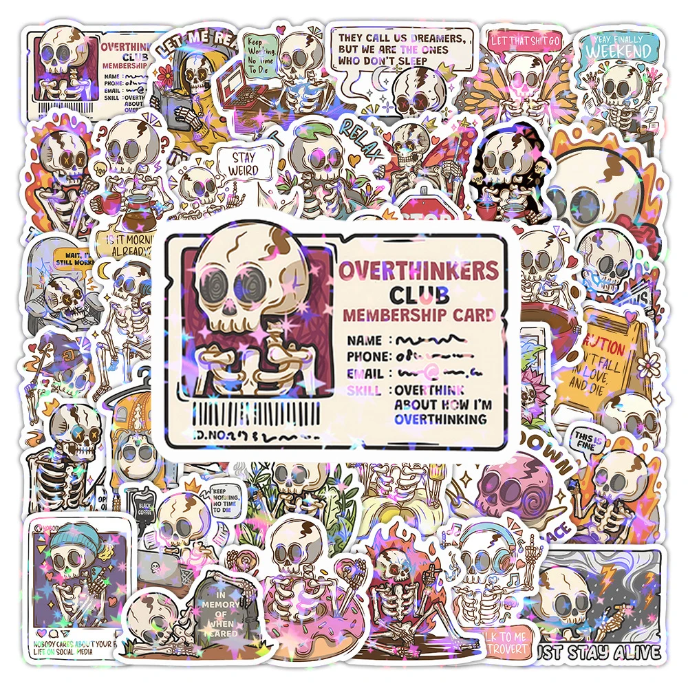 

10/30/50pcs Creative Holographic Laser Skull Stickers Cartoon Decal DIY Suitcase Phone Luggage Cute Graffiti Sticker Fun for Toy