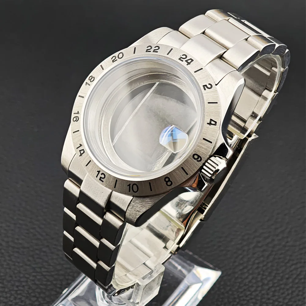 

Men's NH34 silver 39.5mm case sapphire glass, suitable for 28.5mm dial, suitable for NH34 NH35 movement watch case