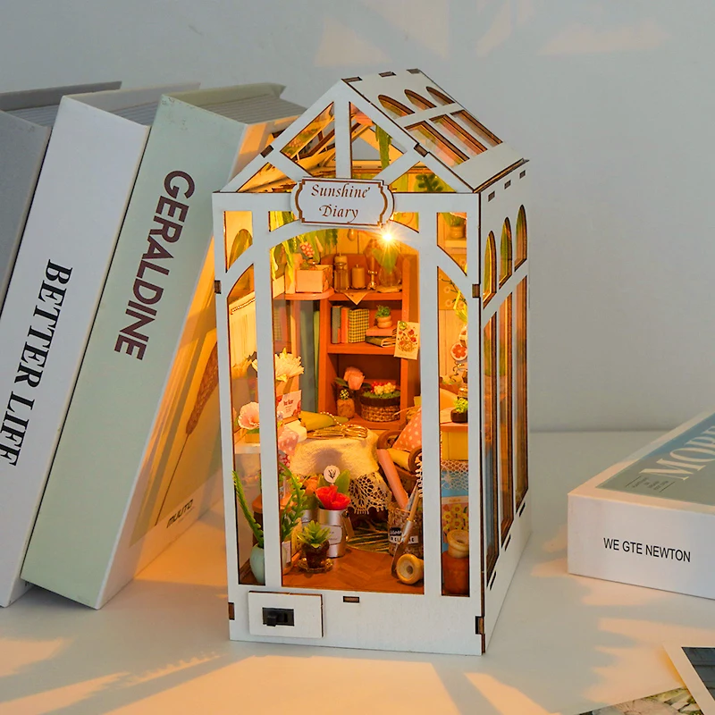 

Деревянные мини-кукольные домики, сделай сам, книжный уголок, полка, набор вставок, миниатюрный кукольный домик, наборы моделей, 3D-головоломка, книжная полка с мебелью, подарки
