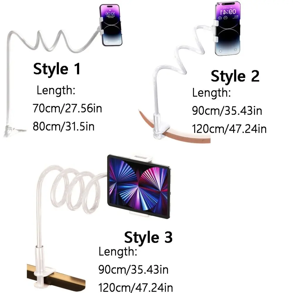 Long Arm Cell Phone Holder 70/80/90/120cm Flexible Bedside Extension Clamp Multi Functional Creative Phone Spiral Holder