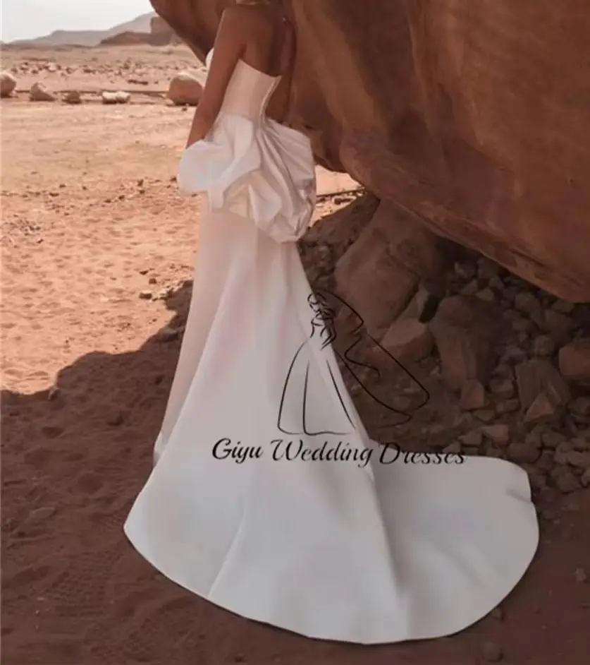 Giyu Strapless Satin Mermaid Wedding Dresses 3D Big Flower Ruffle Waist Simple Bridal Gown Elopement Bride Dress Customized