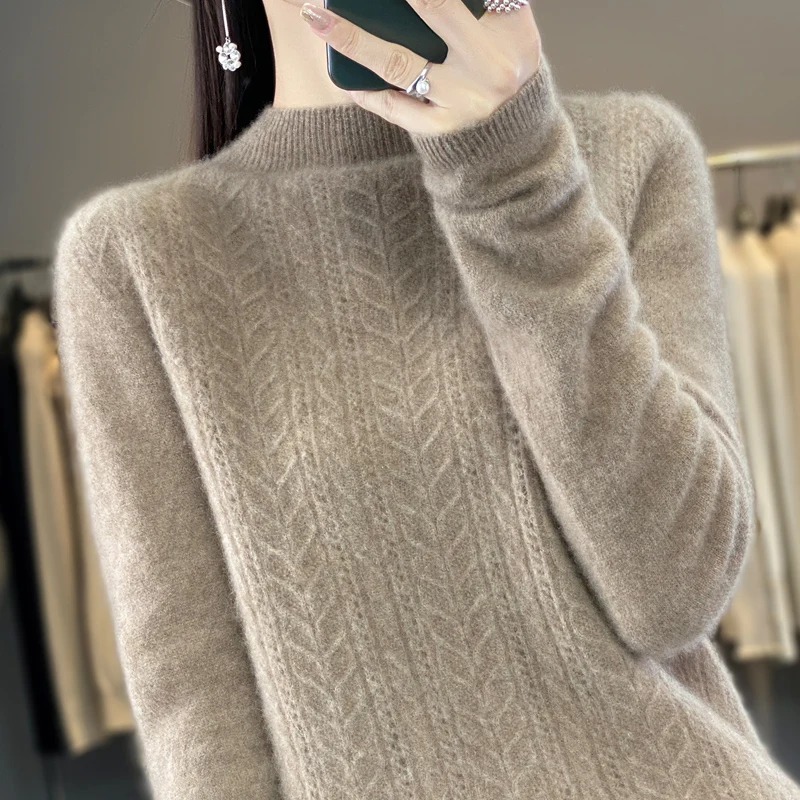 Wool Womens Clothing O-neck Sweater Mujer Long Sleeve Tops Knitwears Korean Fashion Style New In Outerwears Crochet