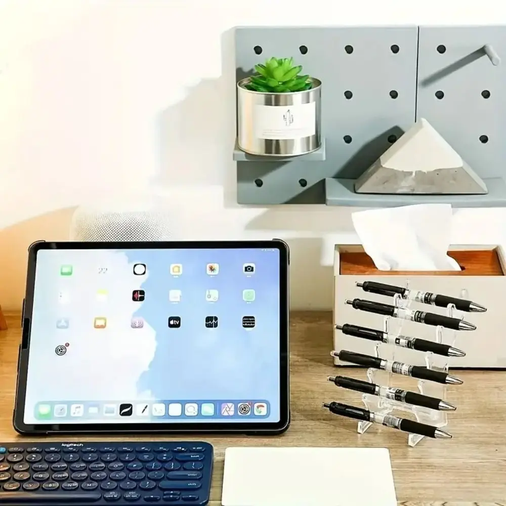 Transparent 6-bit Ballpoint Pen Holder Plastic Ladder Shelf Eyebrow Pencil Holder Makeup Brush Rack Organizer Room Decor