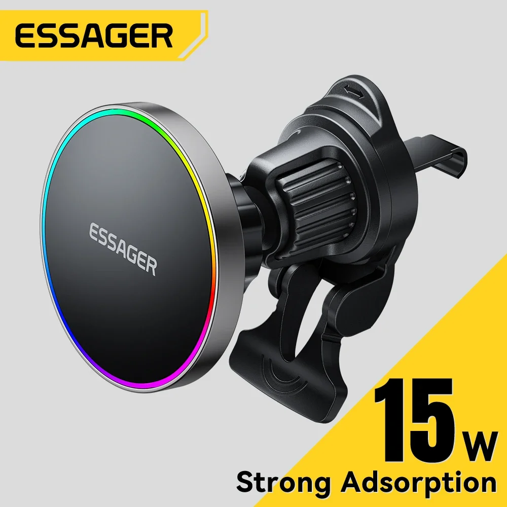 

Essager 15W Magnetic Car Phone Holder Wireless Charger Stand For iPhone 16 15 14 13 Pro Max Charging for Magsafe Car Charger RGB