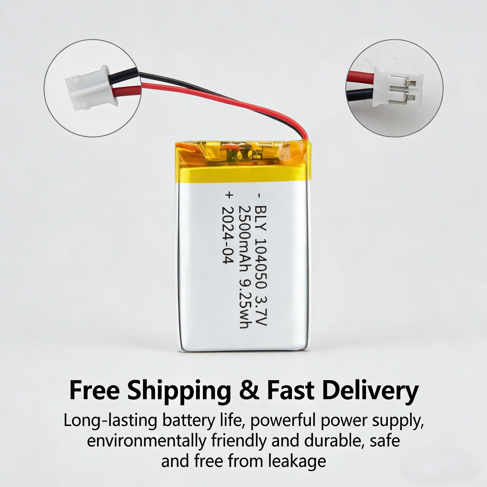 

104050 3.7V 2500mAh Rechargeable Li-Po Battery 104050 Lithium Polymer Cell for GPS Navigator Dash Cam Walkie-talkie Camera