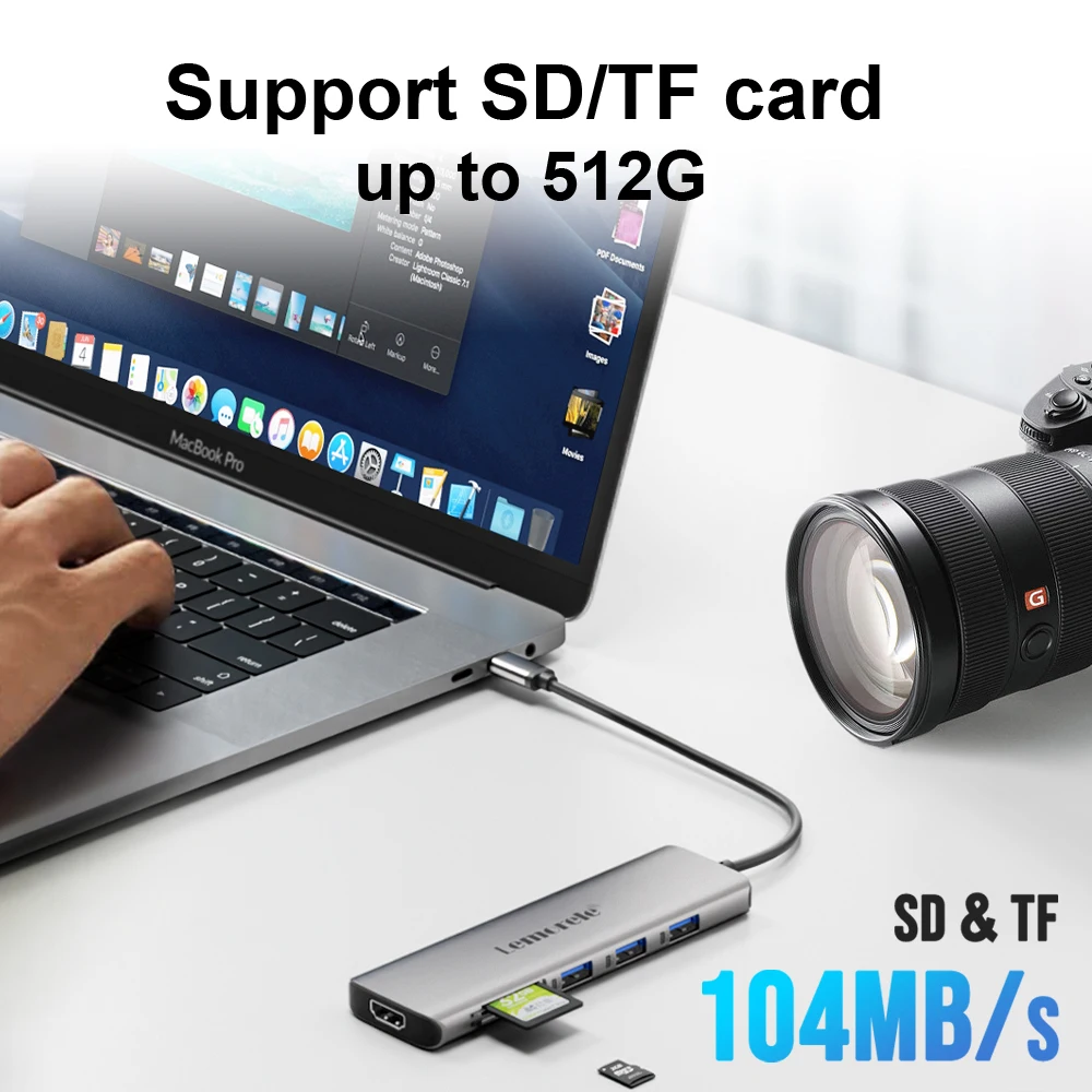 Lemorele TC45L 7 في 1 منافذ USB 3.0 Hub Type C 3.0 شاحن سريع 4k@60HZ HDMI USB C محطة إرساء لأجهزة الكمبيوتر المحمول Windows MacOS Dell
