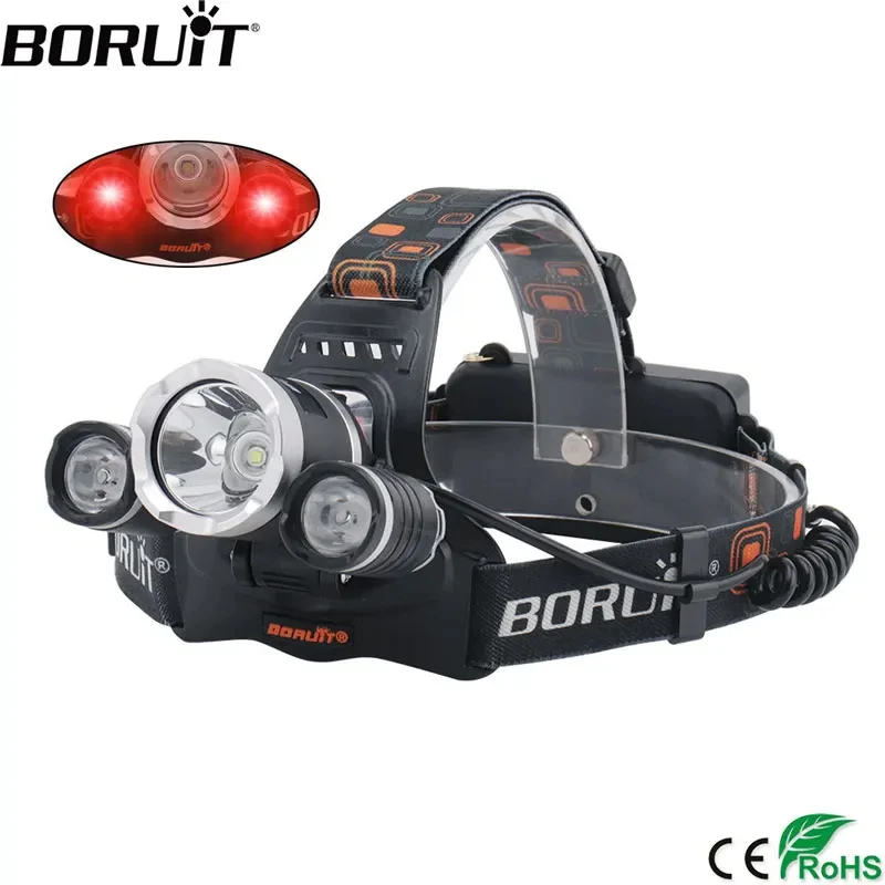 BORUiT RJ-3000 LED Headlamp 3-Modes Waterproof Headlight USB Charger 18650 Head Torch Outdoor Camping Fishing Emergency Lantern