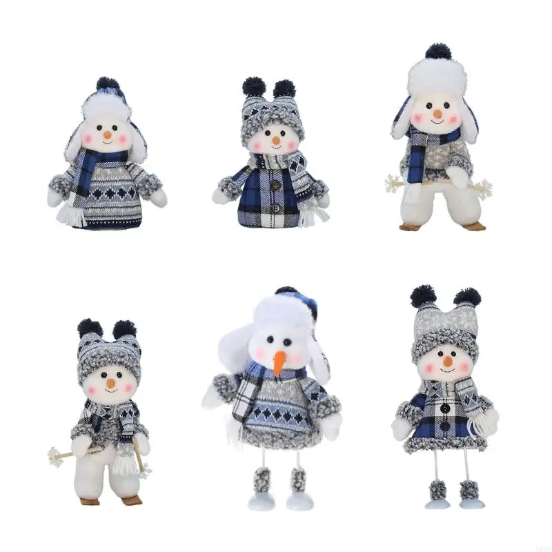 Y08D 20/28/33cm Blue Series Retractable Plush Santa Snowman Ornaments Home Decor