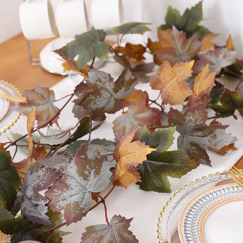 Simulación de hojas de uva doble horquilla, vid de hoja de arce, decoración de Festival de cosecha de otoño, evento de reunión al aire libre para el hogar, 1 ud.