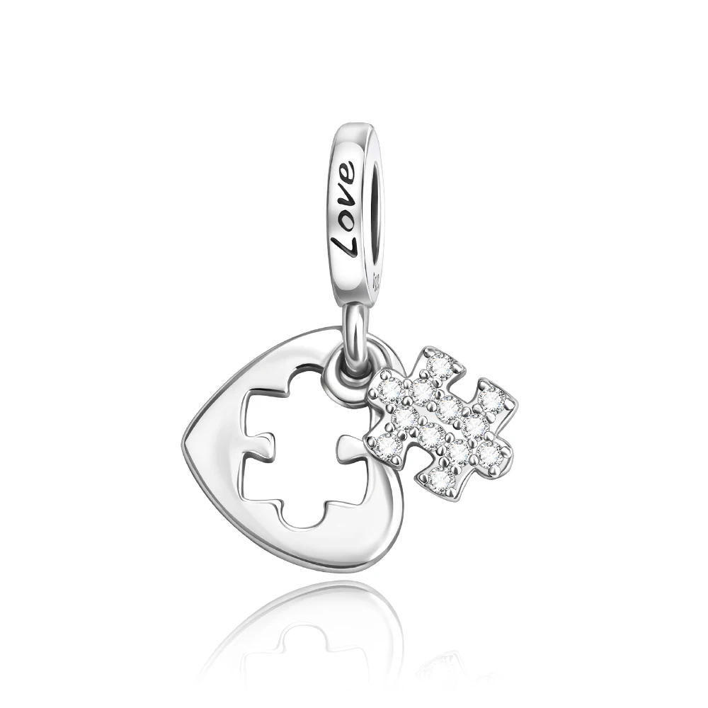 

Ahthen 925 Sterling Silver Hot Sale Beads Puzzle Heart Dangle Charm fit Snake Chain Bracelets Necklaces for Women Jewelry Making