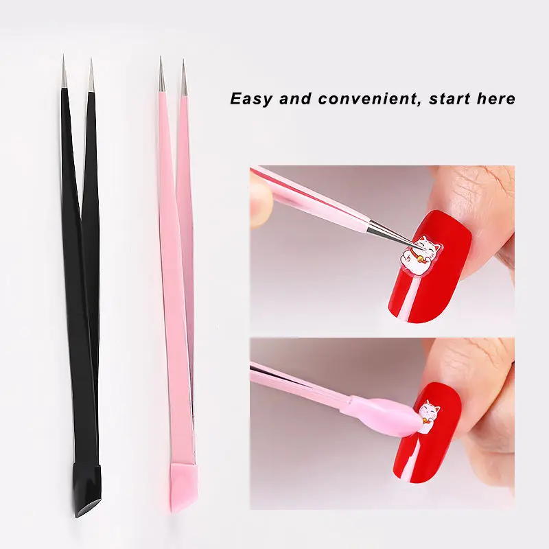 Silicone Nail Art Tweezers With Pressing Head Double Ended Nail Stickers Rhinestones Pick Up Clip Makeup Eyelash Extension Tools