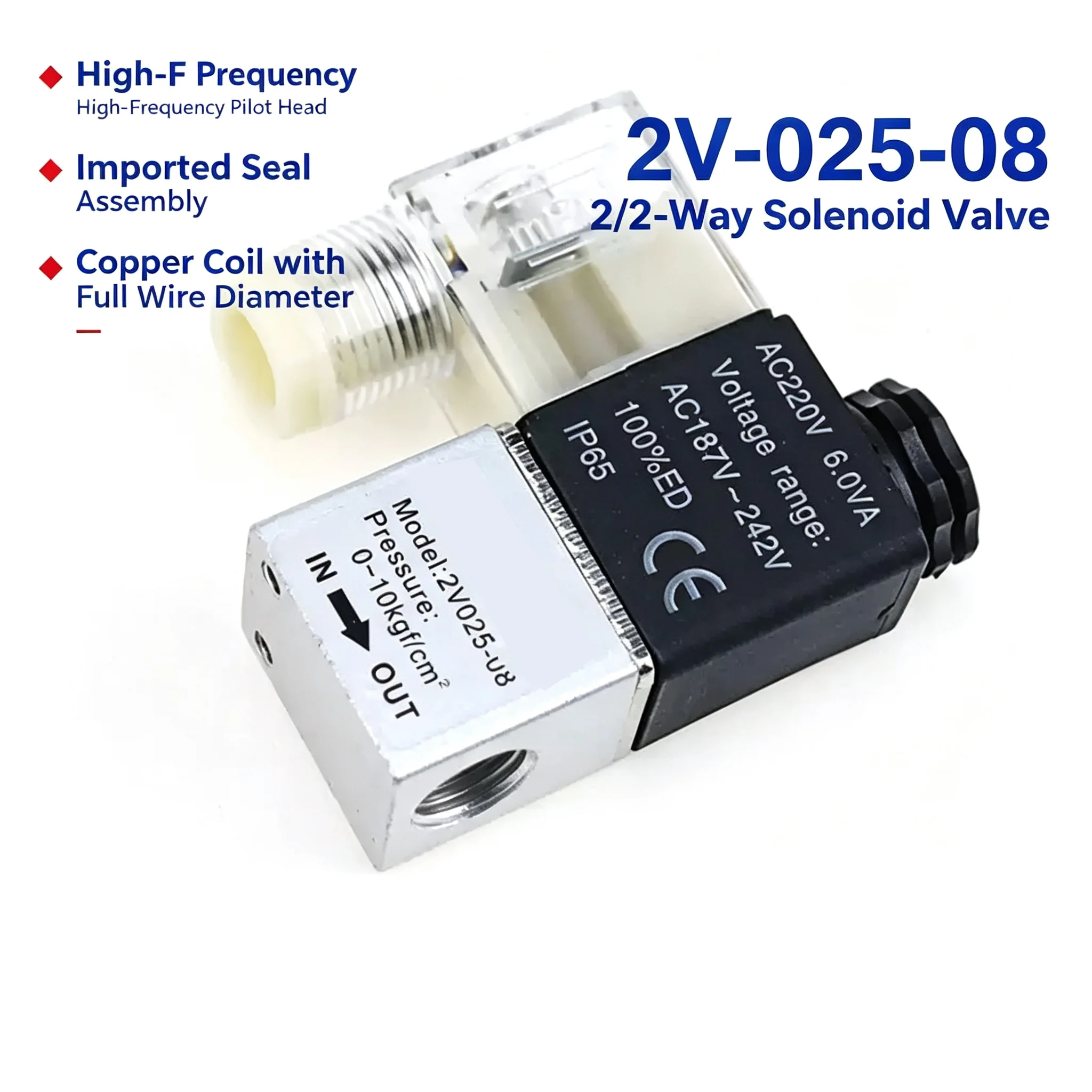 Pneumatic Solenoid Valve 12V 24V 110V 220V Volt Air Solenoid Valves 2V025-08 2 Position 2 Port 1/4