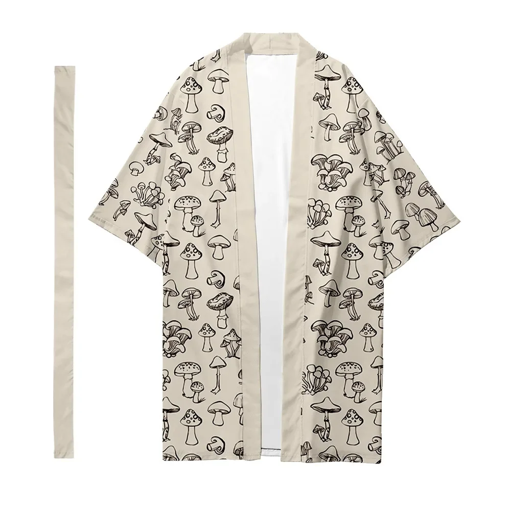 

Men's Japanese Traditional Ethnic Long Kimono Fashion Cardigan Women's Kimono Mushroom Pattern Kimono Shirt Yukata Chic Jacket