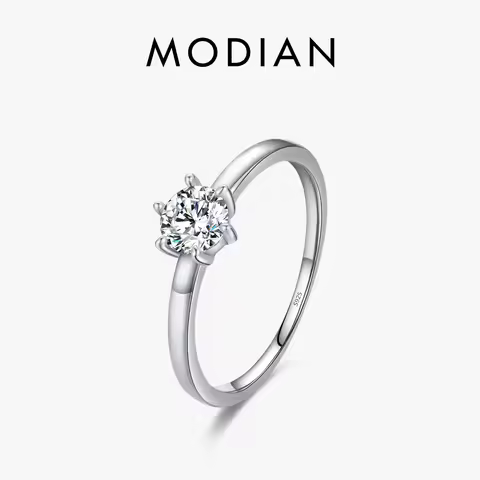 MODIAN 925 Sterling Silver Minimalist Dazzling Clear Zircon Ring Platinum Plated Wedding Jewelry For Women Valentine's Day Gift