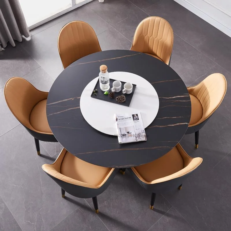 Round Table Furniture Luxury Kitchen Cafe Table Living Room Center Light Minimalist Rock Turntable Home Mesa Comedor 6 People