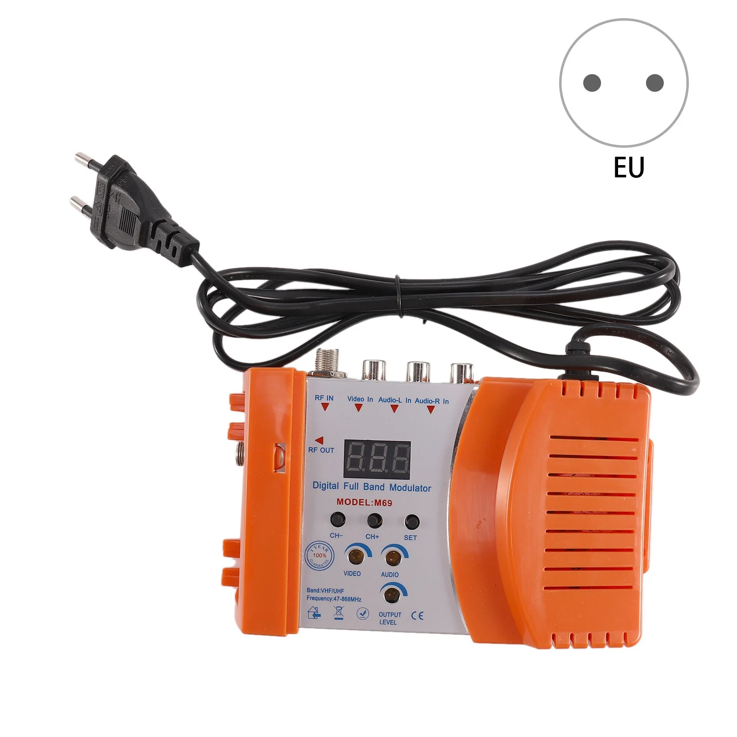 M69 Professional Digital VHF UHF RF Modulator AV to RF AVto TV Converter Adapter(Orange EU Plug)