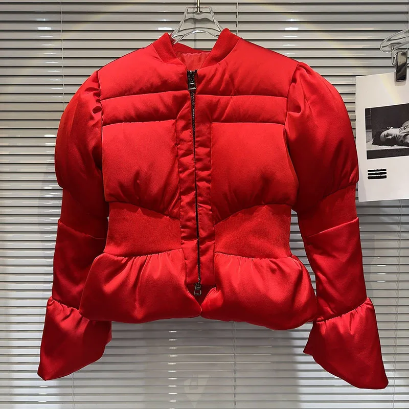DEAT 2026 Winter New Items Fashion Women's Thread Waist Design Warm Jacket Casual Solid Color Zipper Cotton Padded Coat 11A01161