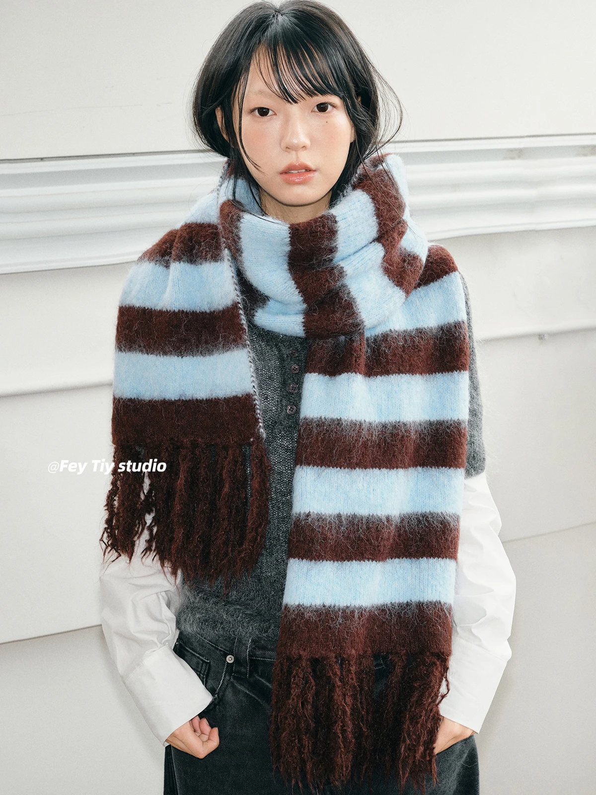 

Модный универсальный модный атмосферный полосатый шарф женский зимний новый теплый шарф из искусственного кашемира женский