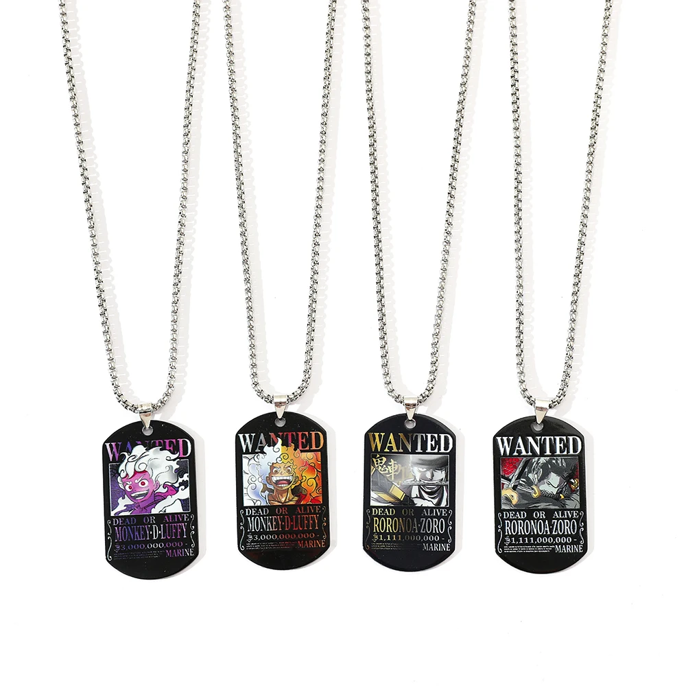 Collar de One Piece Luffy 3 Billion Wanted, Joyería Japonesa de Anime con Estampado Colorido, Acero Inoxidable, Unisex, Regalo Exquisito para las Fiestas