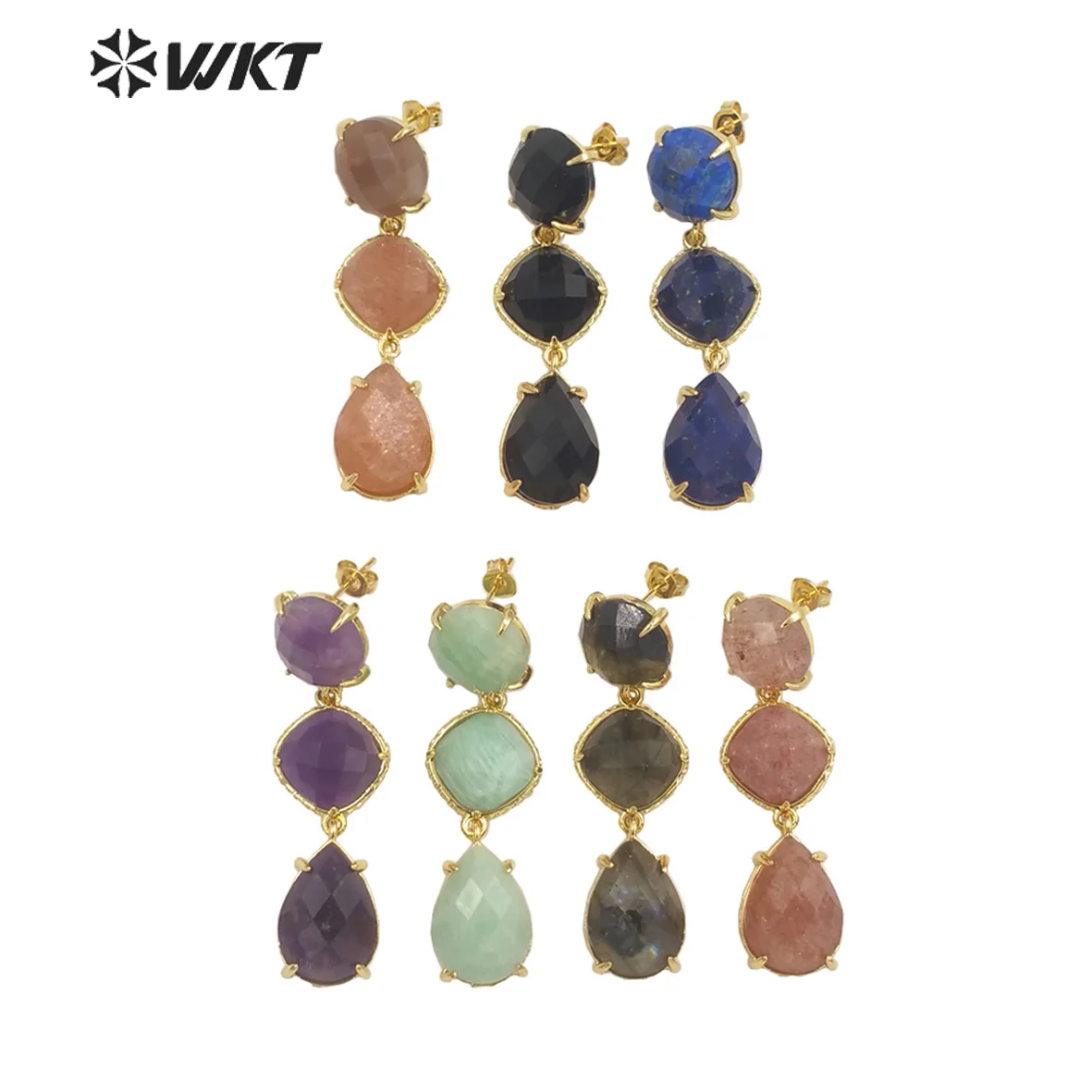 WT-E689 WKT 2022 Meisjes Feest Mode Accessoires Natuurlijke Edelsteen Gouden Plaat Oorbellen Mooi Cadeau Trend Sieraden Nieuw