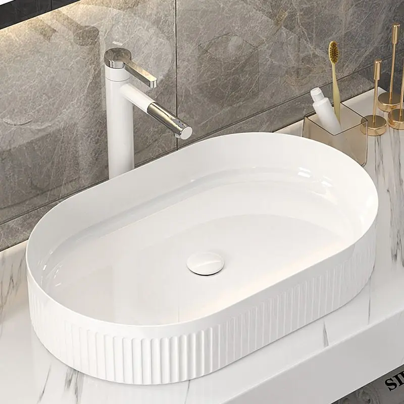 Bacia de Mesa Cerâmica Tamanho Pequeno Bacia Única Retangular Lavatório do Banheiro Vaso na Varanda Borda Preta