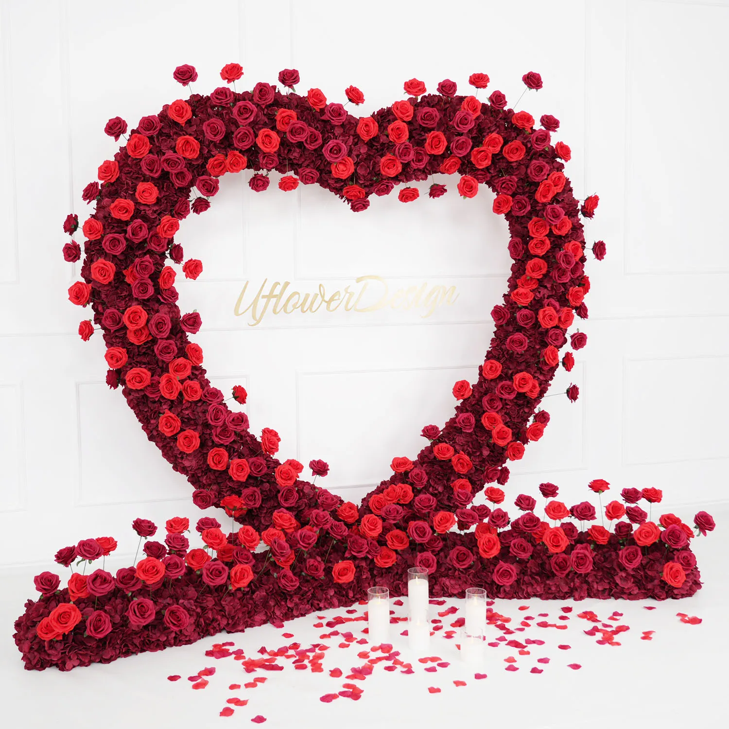 Uflower 5D فاخر أحمر على شكل قلب زهرة صف تشكيلة زهور حامل زهور ديكور خلفية الزفاف قوس حفلة المرحلة الدعائم ﻿