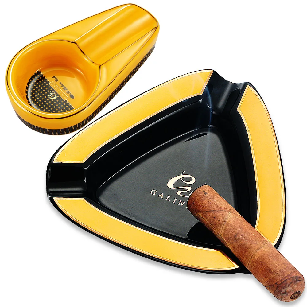 GALINER Ceramic Cigar Ashtray Single Cigar Holder Gadgets Round Ash Slot 4 Colors Yellow Tobacco Portable Ashtray Luxury