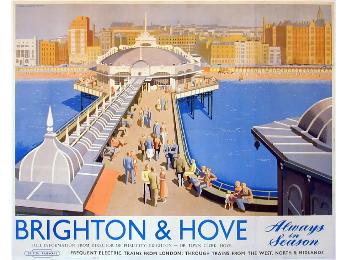 Brighton & Hove Vintage Retro Travel Railways Photo Art Film Print Silk Poster for Your Home Wall Decor 24x36inch