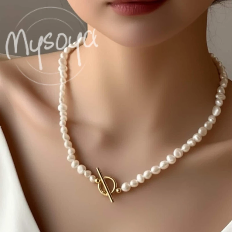 

MYSOYA 6-7mm White Freshwater Pearl Necklace for Daughter, Suitable for Daily/ Wedding/ Mother's Day/ Father's Day Gift A0546