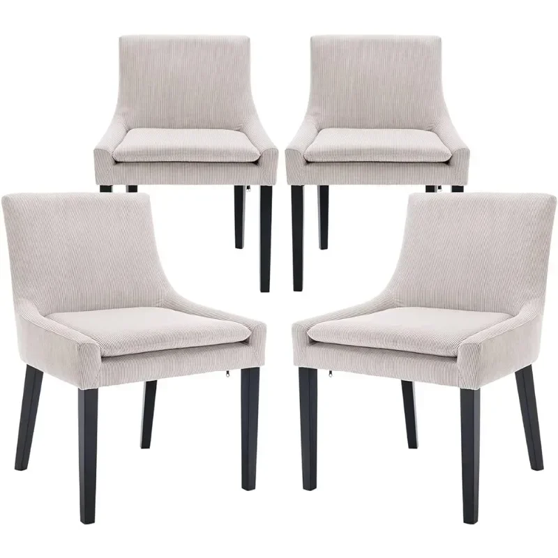 Modern Dining Chairs Set of 4, Upholstered Corduroy Accent Side Leisure Chairs with Mid Back and Wood Legs -Beige