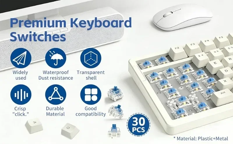 20–100 Stück Tastaturschalter, Tastatur-Klicker, Tastenersatz, 3-poliger taktiler Schalter, Tastatur-Ersatzzubehör und Clip – Detail 3