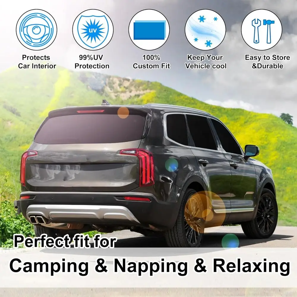 Kia Telluride 2020-2025 Side & Rear Window Shades, 8-Piece Set for Sun and UV Protection with Privacy